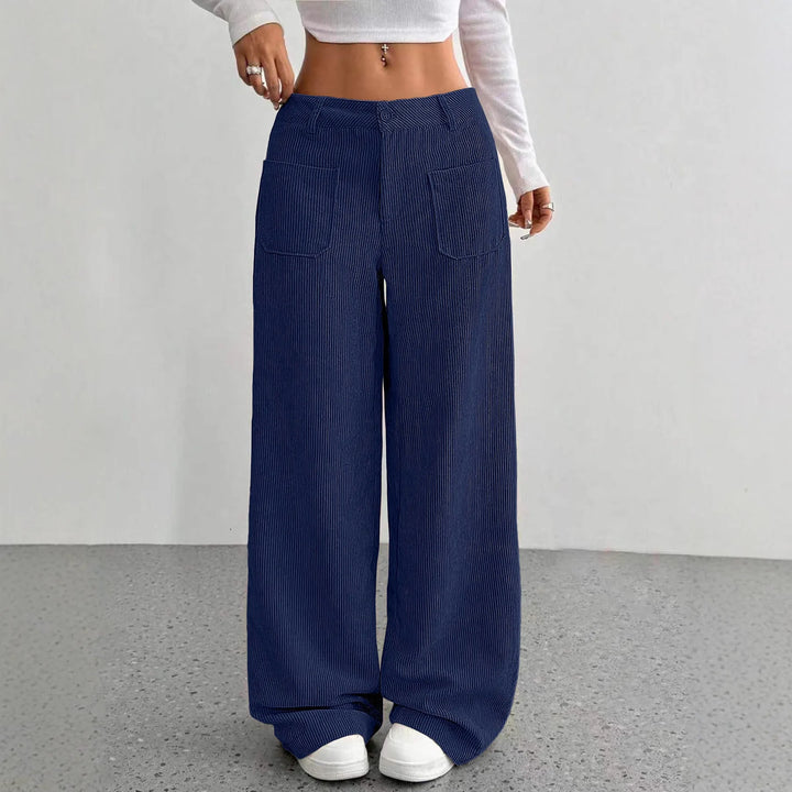 Ameera | Women's High Waist Wide Leg Pants - Size:XXS;Color:Navy Blue