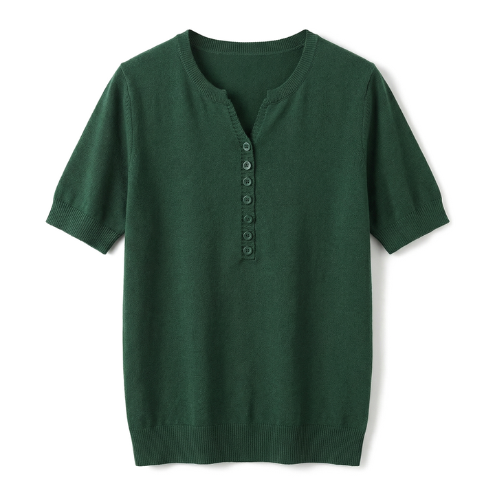Amelia Cotton Linen Top - Color:Lake Green;Size:XS