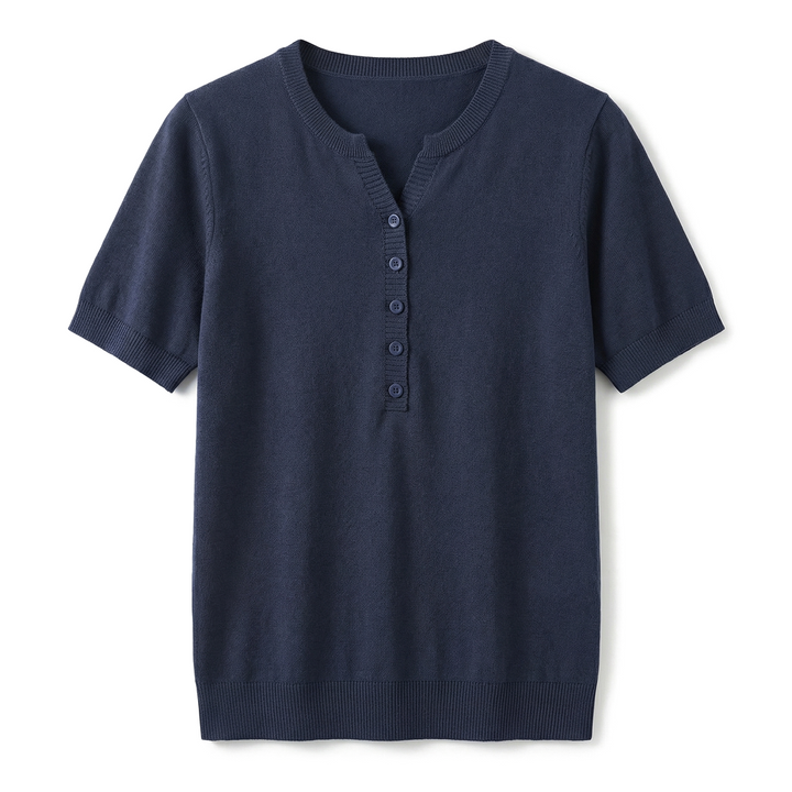 Amelia Cotton Linen Top - Color:Navy;Size:XS