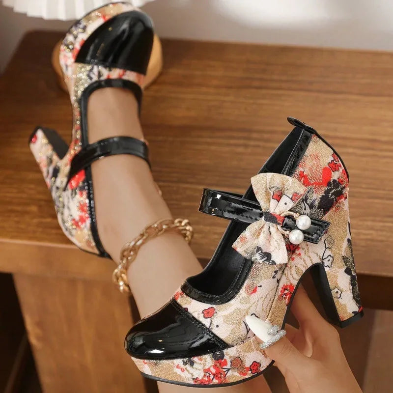 Women's Amelia | Women's Floral Mary Jane Platform Heels