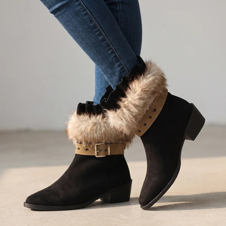 Amelia | Women's Plush Winter Ankle Boots - Color:Black;Size:36