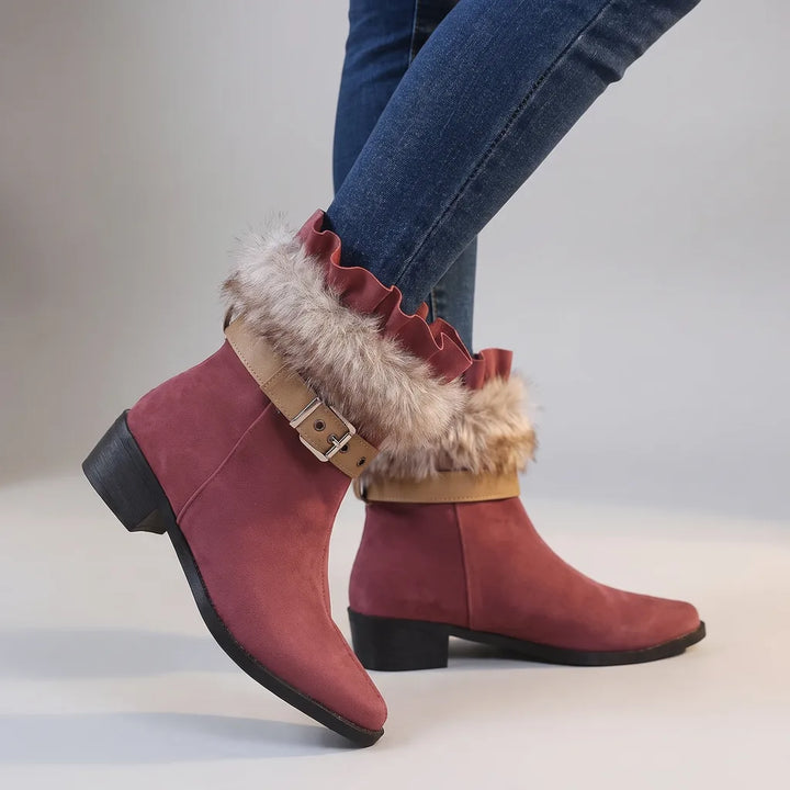 Amelia | Women's Plush Winter Ankle Boots - Color:Rose red;Size:36