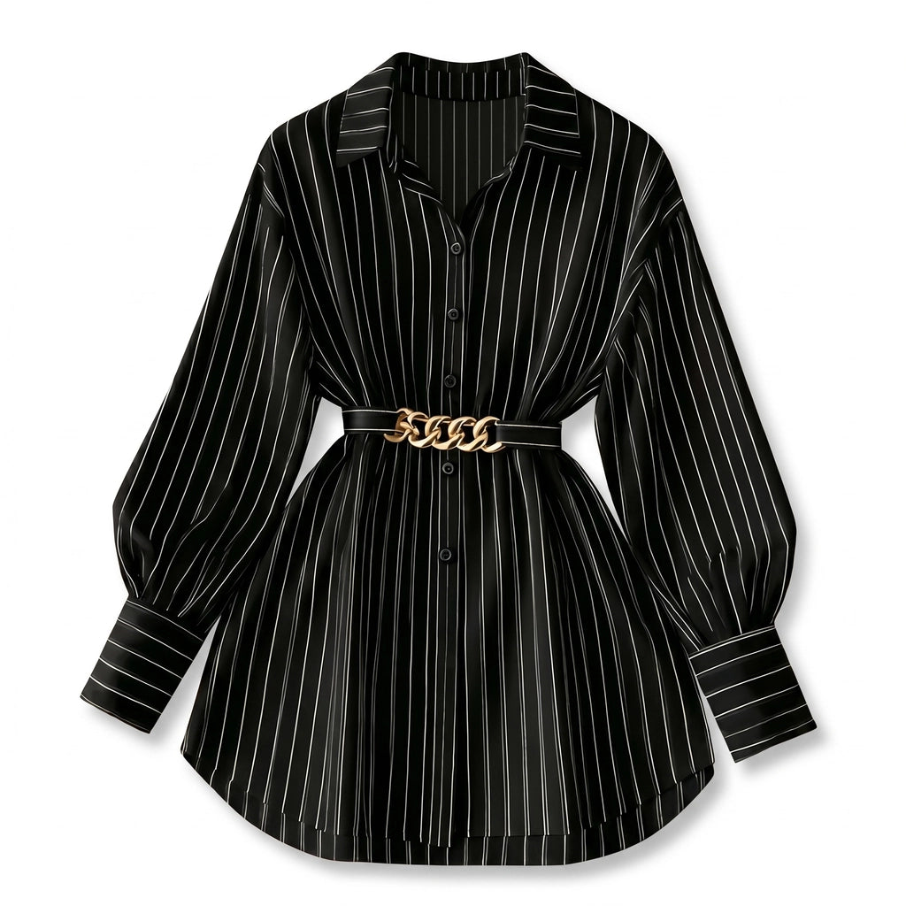 Amelie Belted Lantern Shirt - Color:Black;Size:XS
