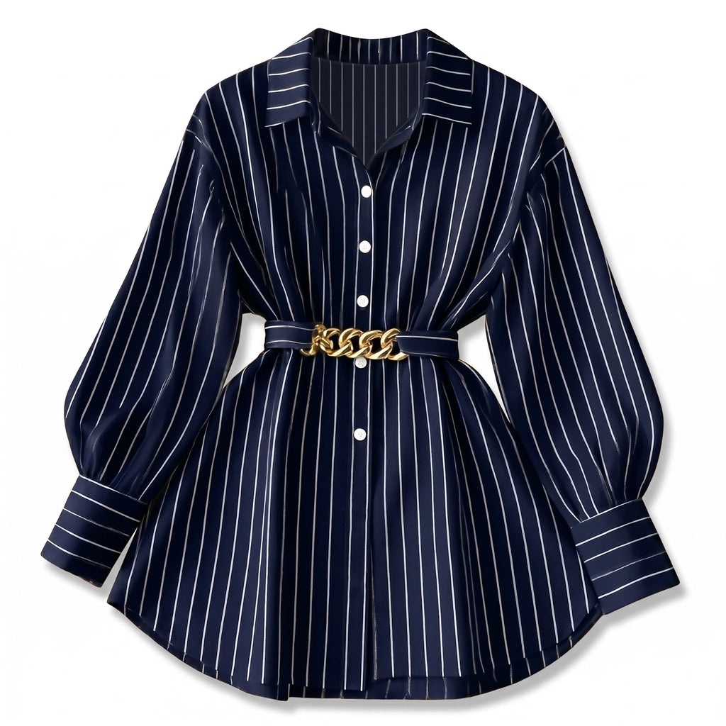 Amelie Belted Lantern Shirt - Color:Blue;Size:XS