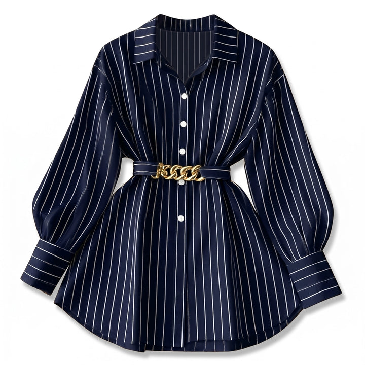 Amelie Belted Lantern Shirt - Color:Blue;Size:XS
