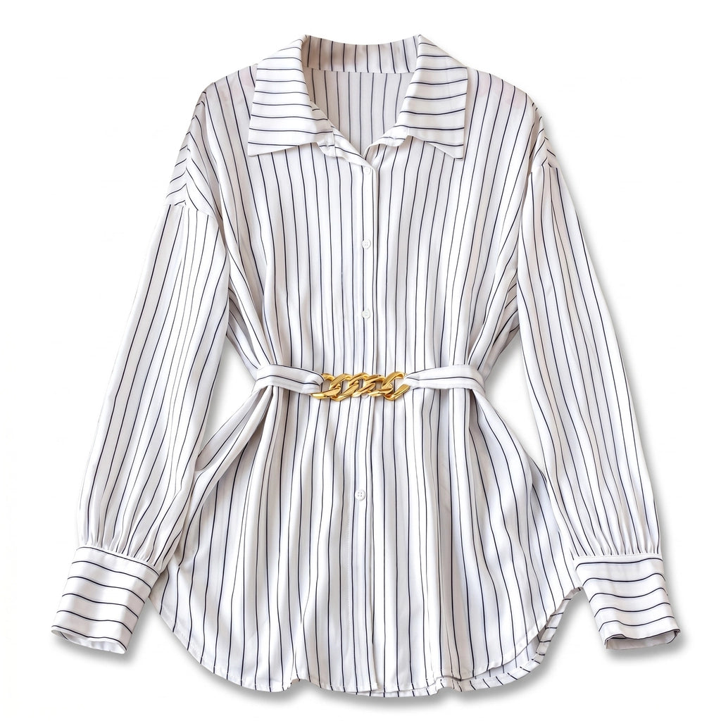 Amelie Belted Lantern Shirt - Color:White;Size:XS