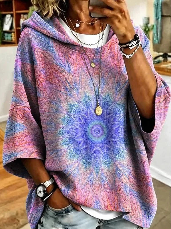 Amelie | Women's Floral Hoodie Sweater - Size:XS;Color:Light Purple