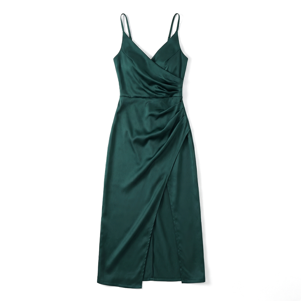 Amirah Ruched Silk Dress - Color:Dark Green;Size:XS