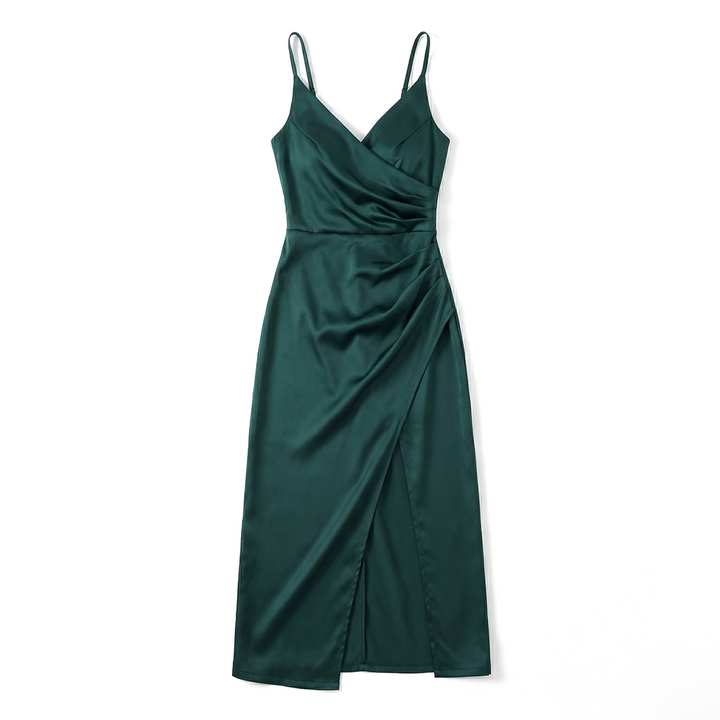 Amirah Ruched Silk Dress - Color:Dark Green;Size:XS