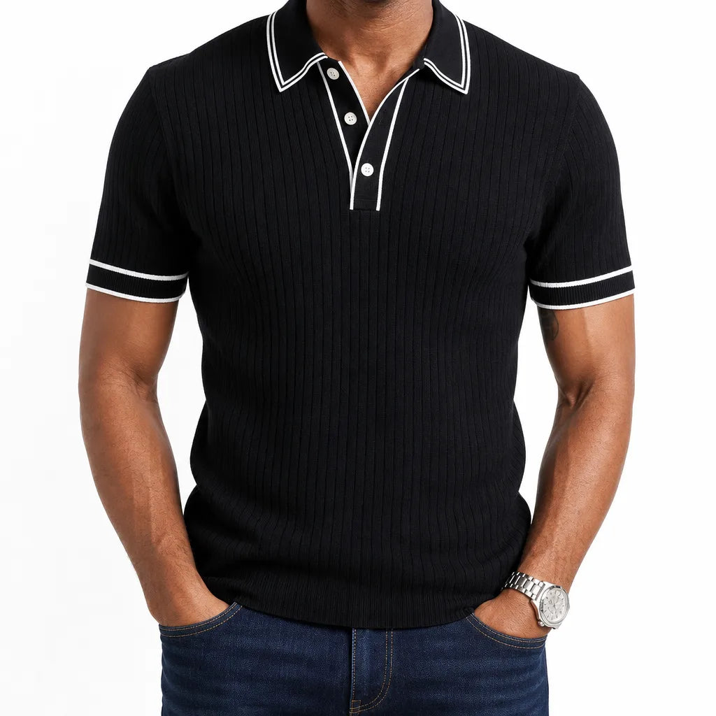 Amos | Men's Fall Knit Polo Shirt - Color:Black;Size:XS