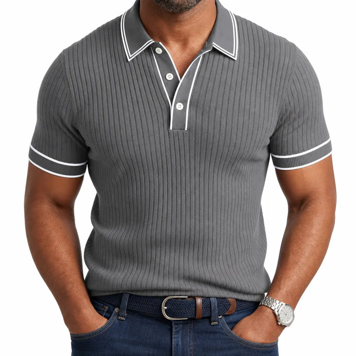 Amos | Men's Fall Knit Polo Shirt - Color:Gray;Size:XS