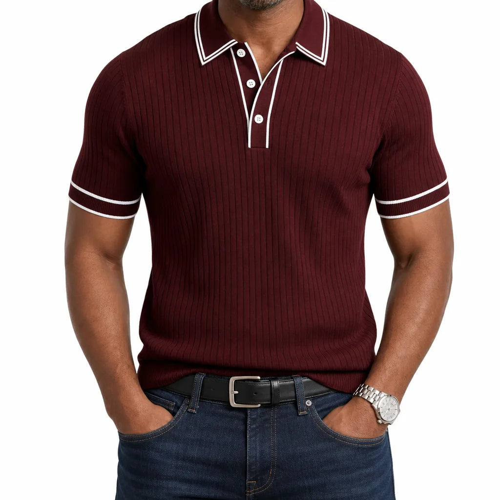 Amos | Men's Fall Knit Polo Shirt - Color:Red;Size:XS
