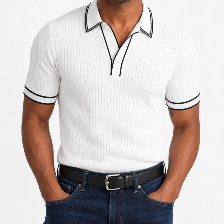 Amos | Men's Fall Knit Polo Shirt - Color:White;Size:XS