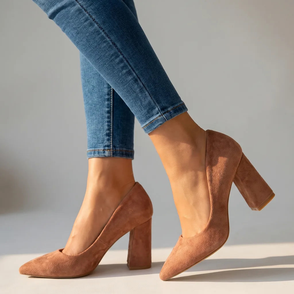 Amy | Women's Orthopedic Block Heels - Color:Light Brown;Size:35