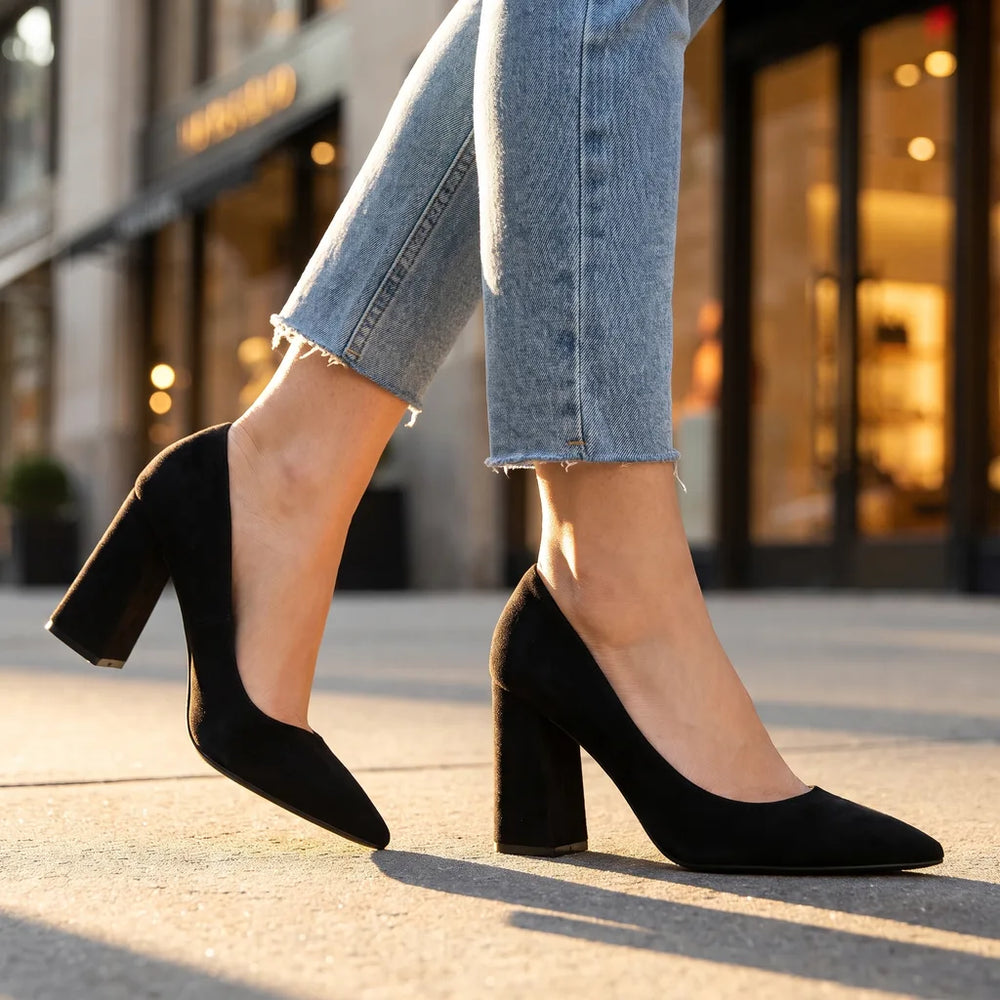 Women's Black Reed Pointed Block Heels