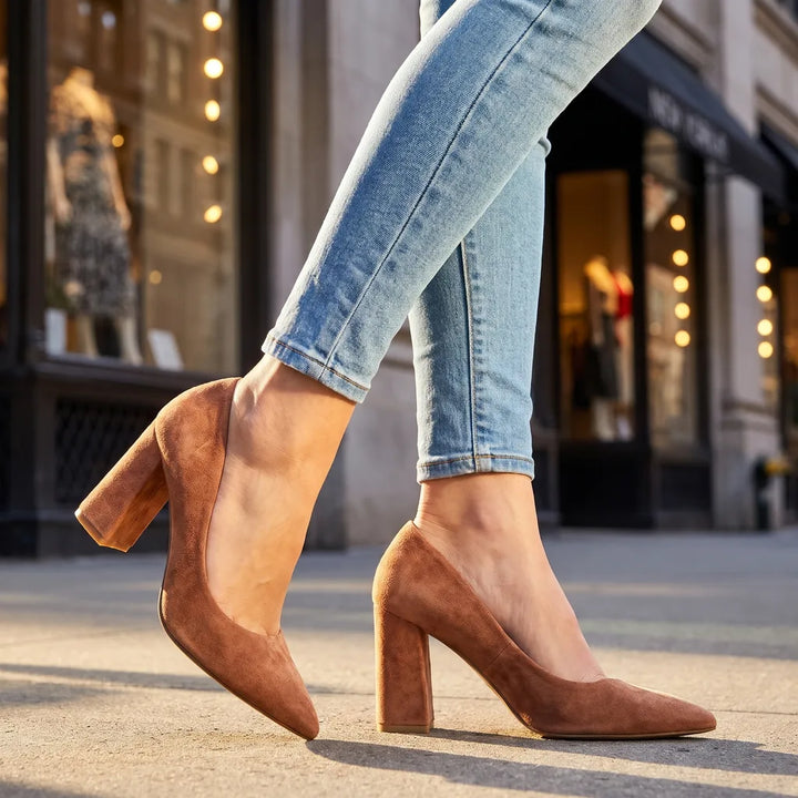 Women's Pink Reed Pointed Block Heels