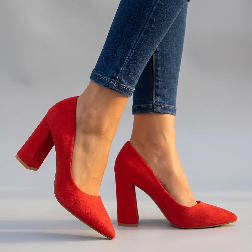 Amy | Women's Orthopedic Block Heels - Color:Red;Size:35
