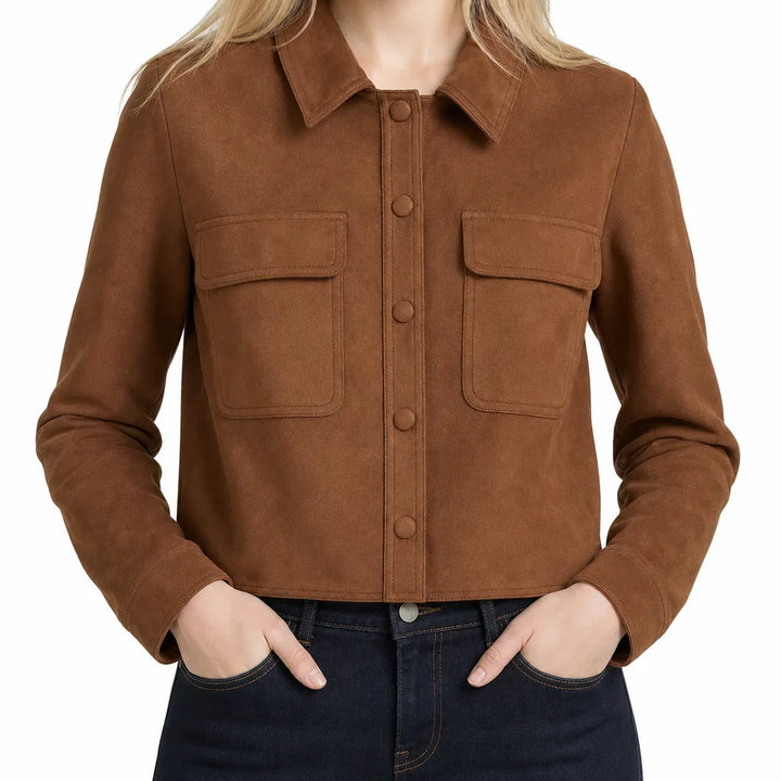 Anaïs | Cropped Stylish Fall Jacket - Color:Brown;Size:XS