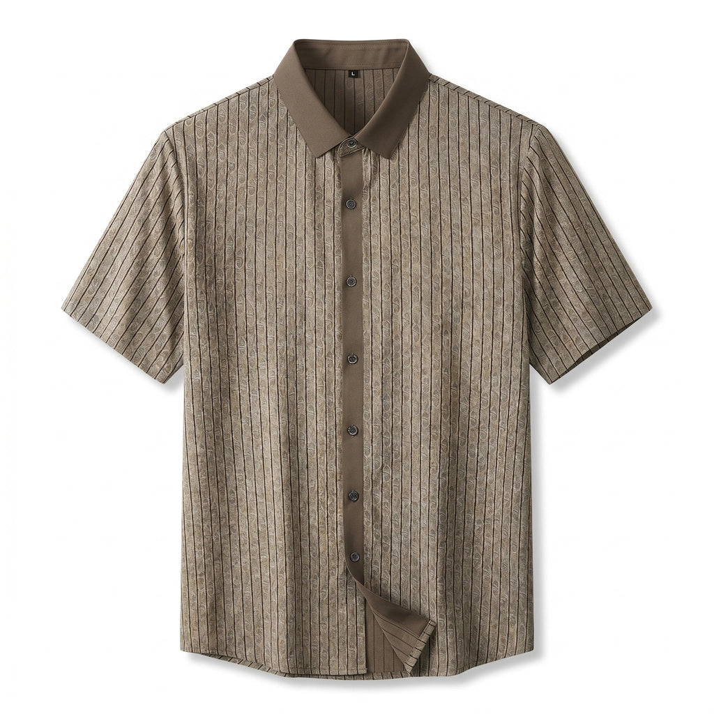 Andrew Striped Short Sleeve Shirt - Color:Brown;Size:L