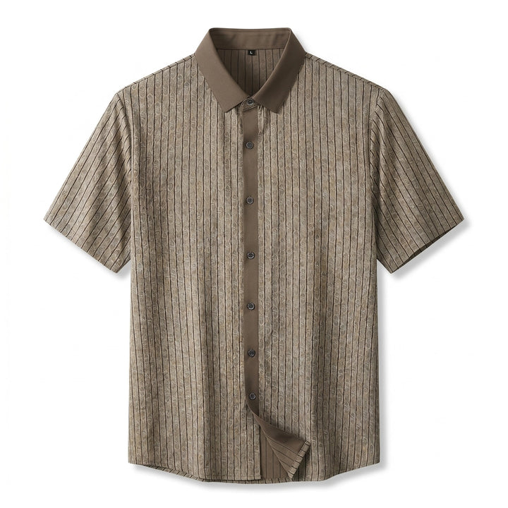 Andrew Striped Short Sleeve Shirt - Color:Brown;Size:L