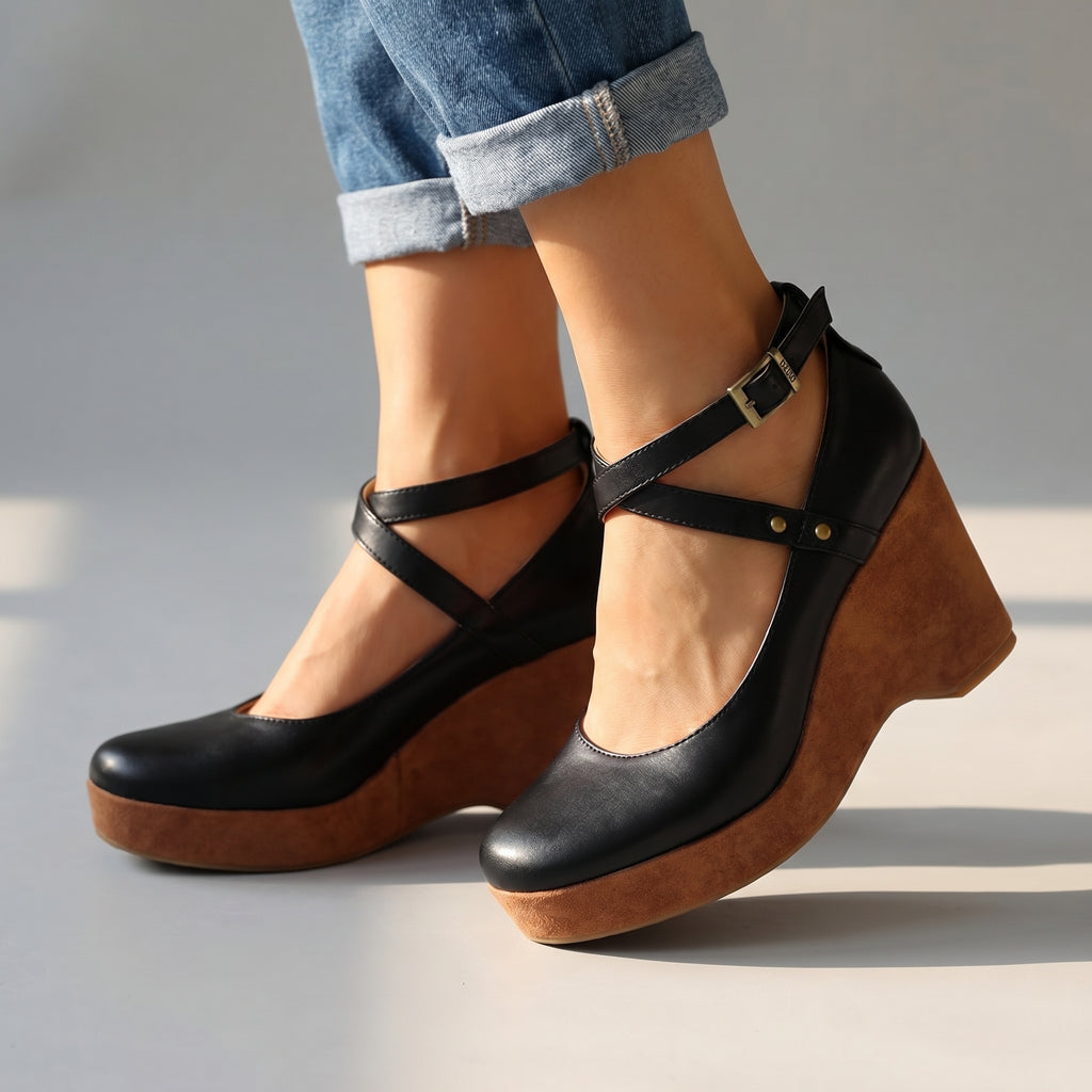 Annabel Cross-Strap Sandals - Color:Black;Size:35