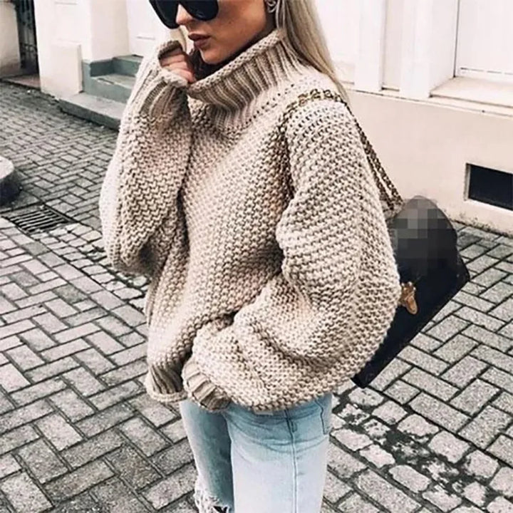 Annabelle | Women's Chunky Knit Turtleneck Sweater - Size:XS;Color:Khaki
