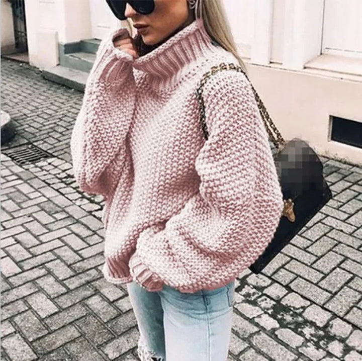 Annabelle | Women's Chunky Knit Turtleneck Sweater - Size:XS;Color:Light Pink