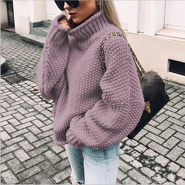 Annabelle | Women's Chunky Knit Turtleneck Sweater - Size:XS;Color:Purple