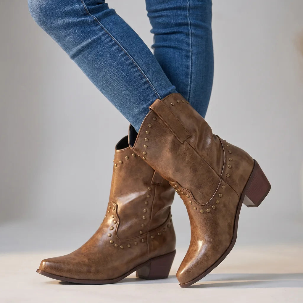 Annabelle | Women's Western Leather Boots - Color:Dark Brown;Size:35
