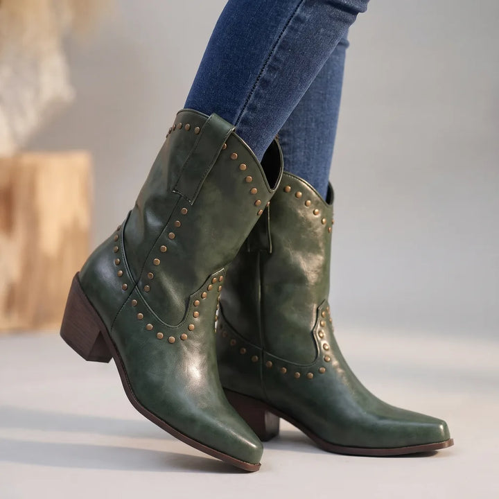 Annabelle | Women's Western Leather Boots - Color:Green;Size:35