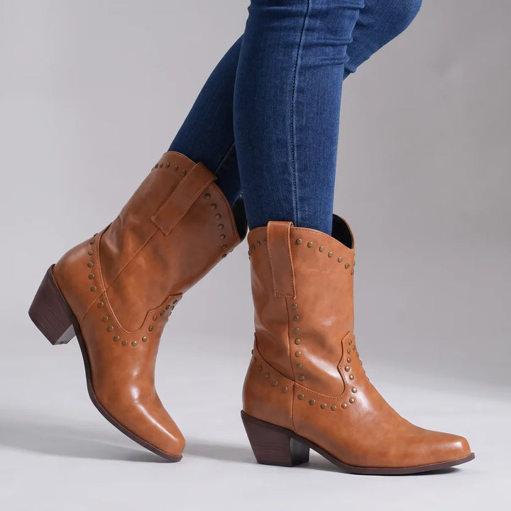 Annabelle | Women's Western Leather Boots - Color:Light Brown;Size:35
