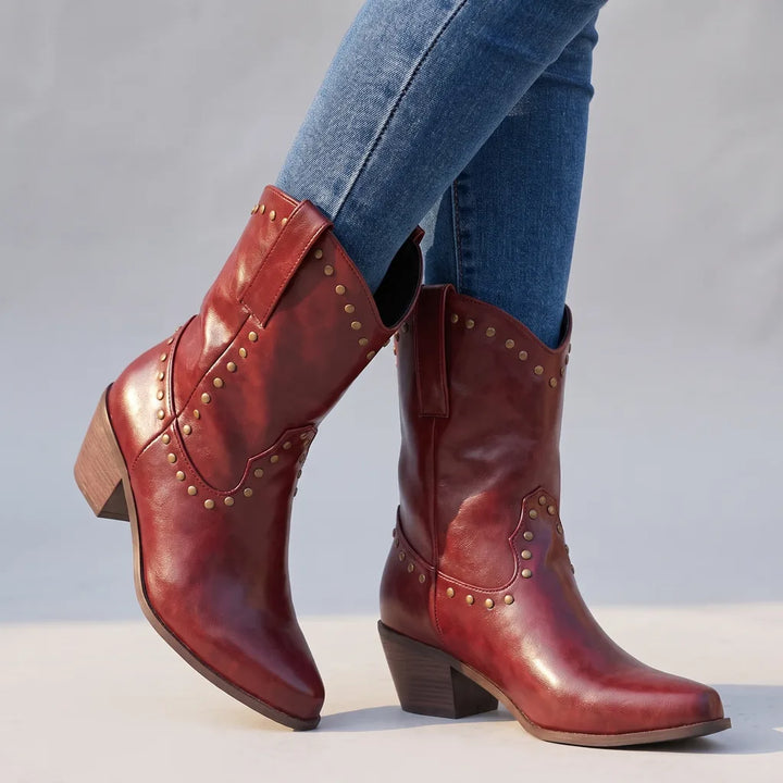 Annabelle | Women's Western Leather Boots - Color:Red;Size:35