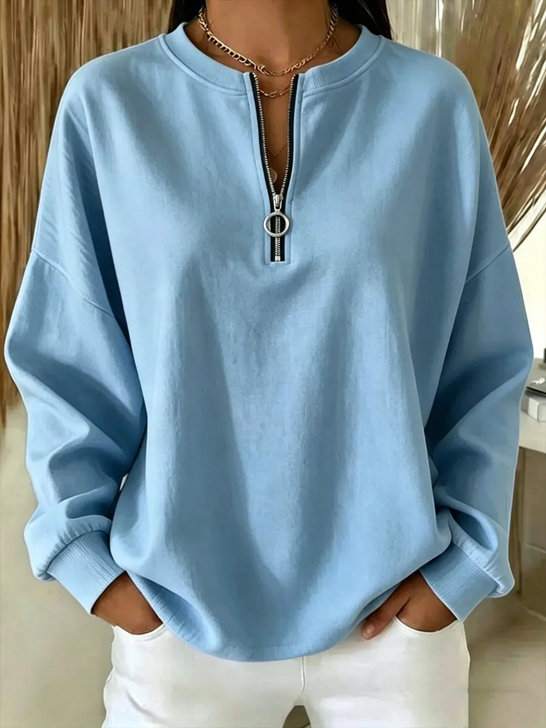 Anne | Women's Quarter-Zip Sweater - Color:Blue;Size:XS