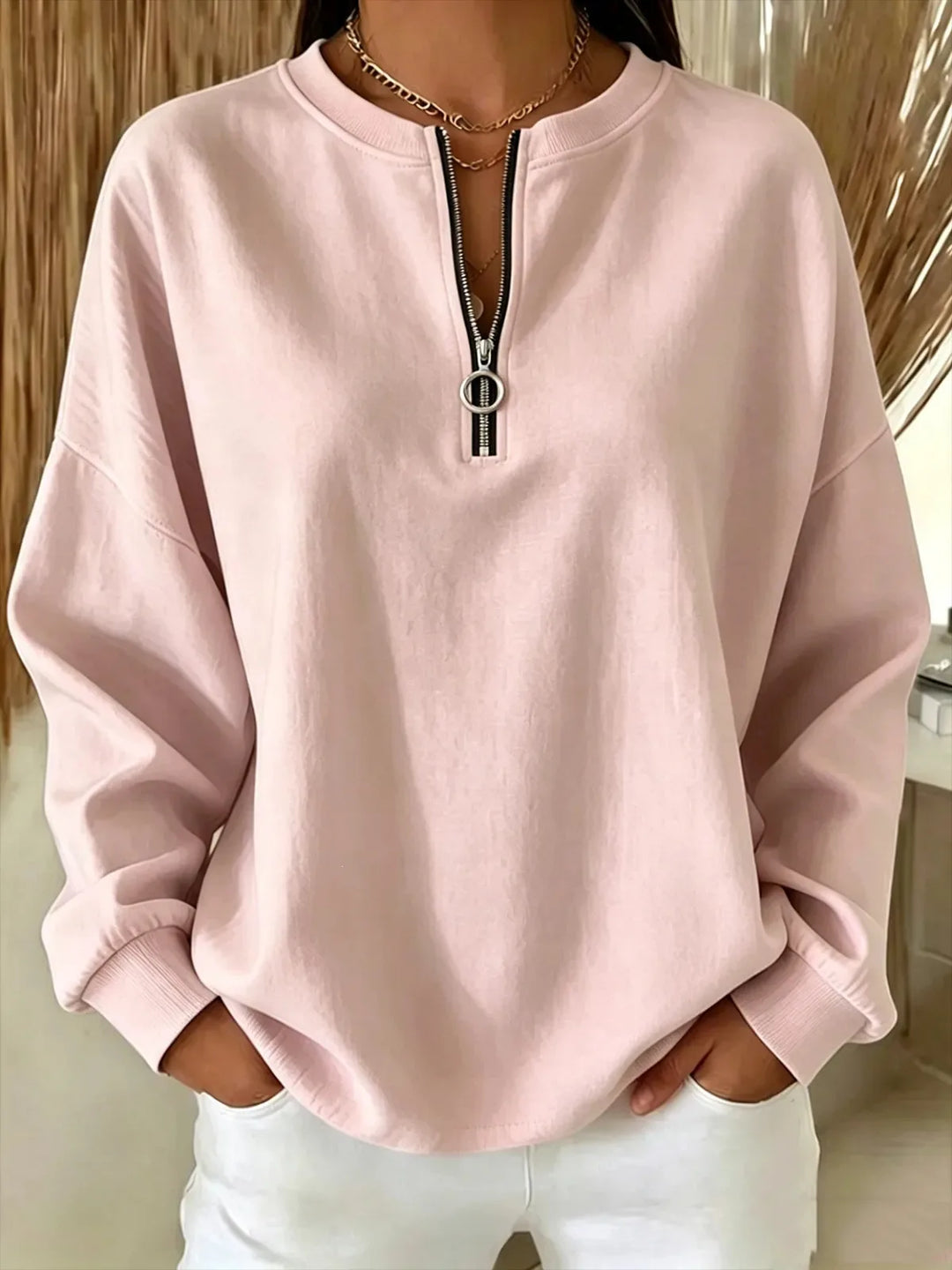 Anne | Women's Quarter-Zip Sweater - Color:Pink;Size:XS