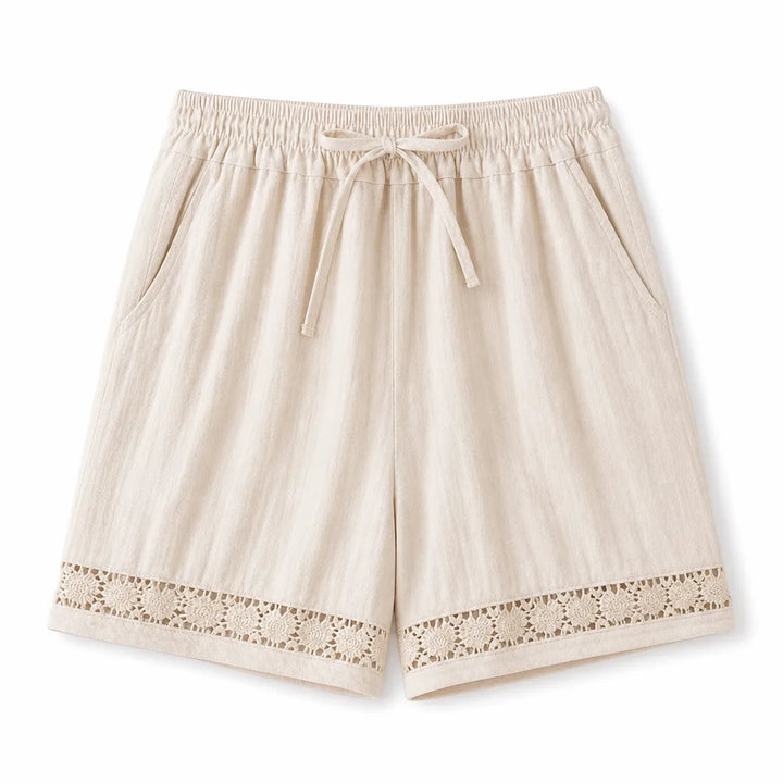 Women's Beige Anneliese Lace Trim Shorts