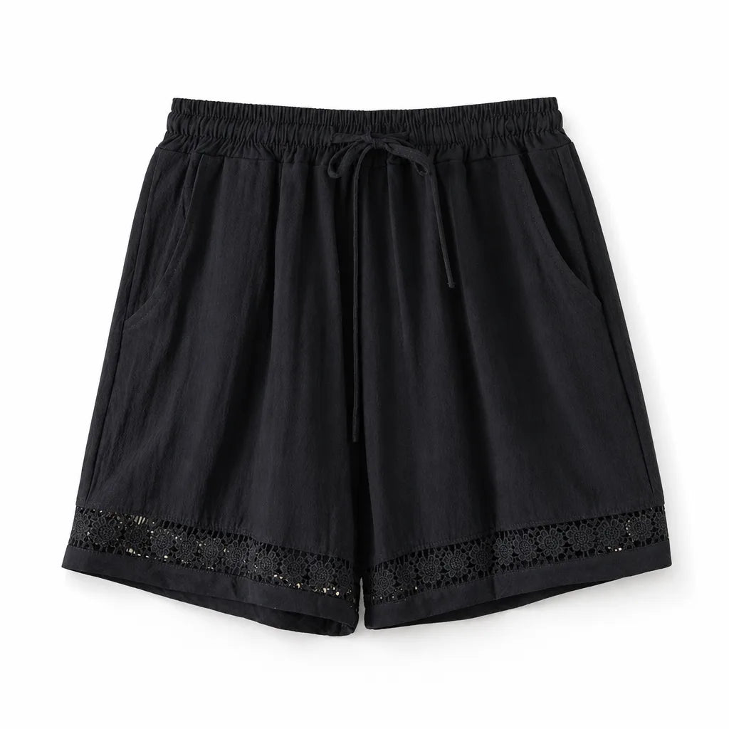 Women's Black Anneliese Lace Trim Shorts