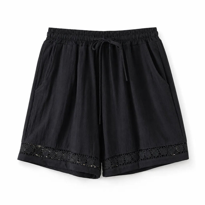 Women's Black Anneliese Lace Trim Shorts