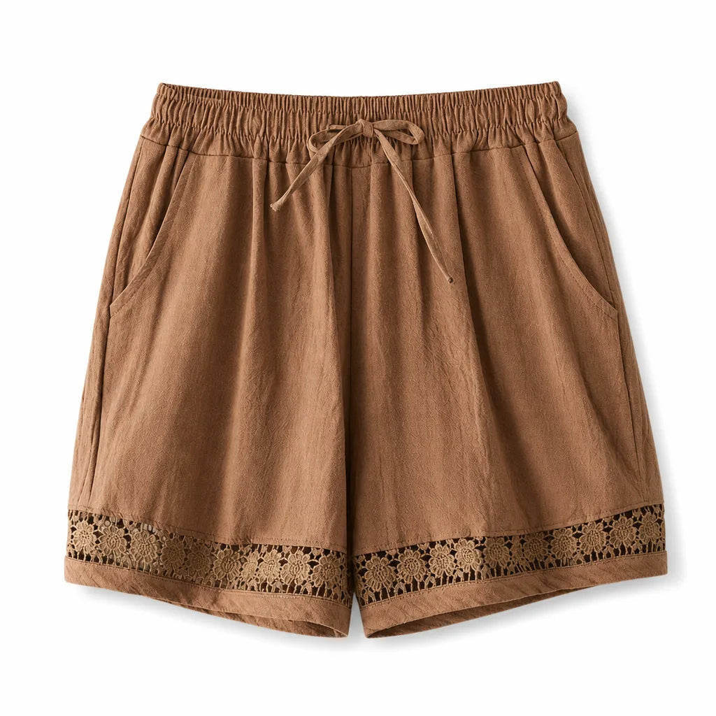 Women's Brown Anneliese Lace Trim Shorts