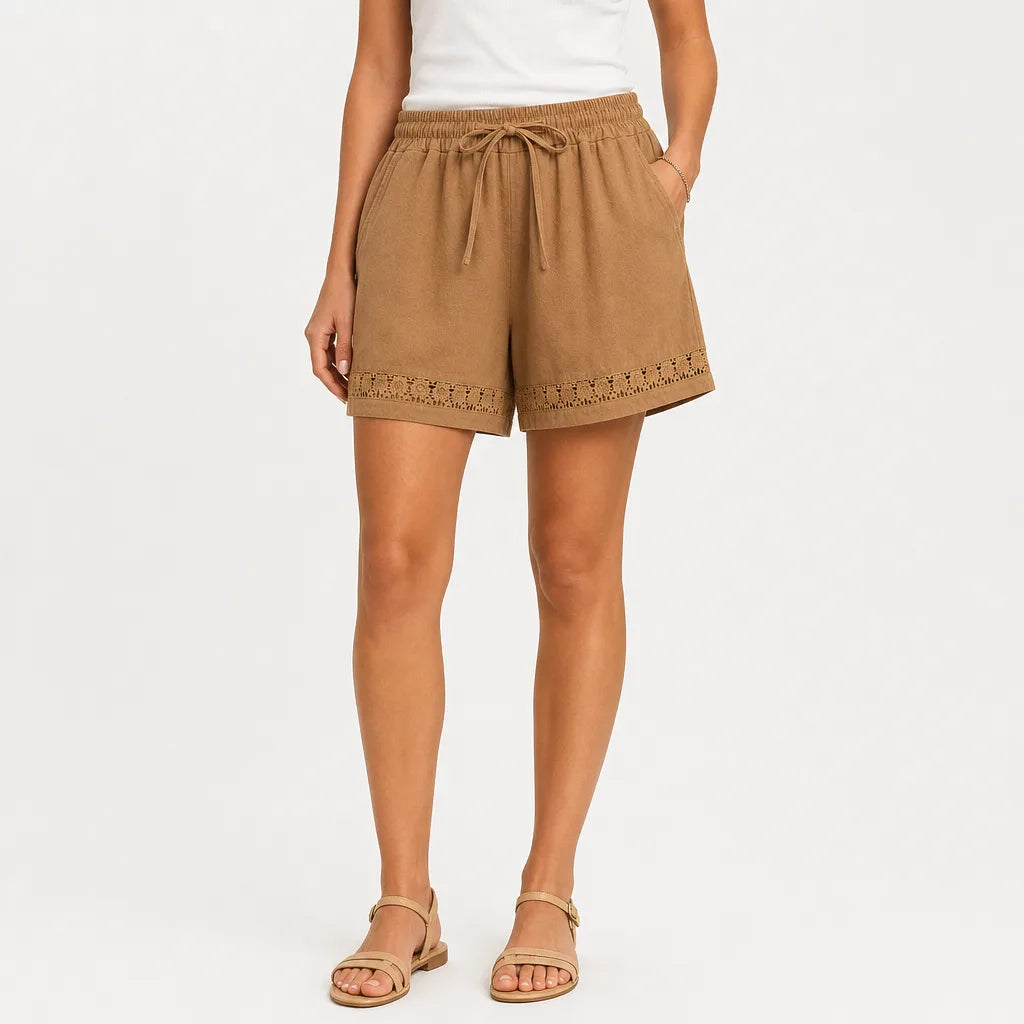 Women's Yellow Anneliese Lace Trim Shorts
