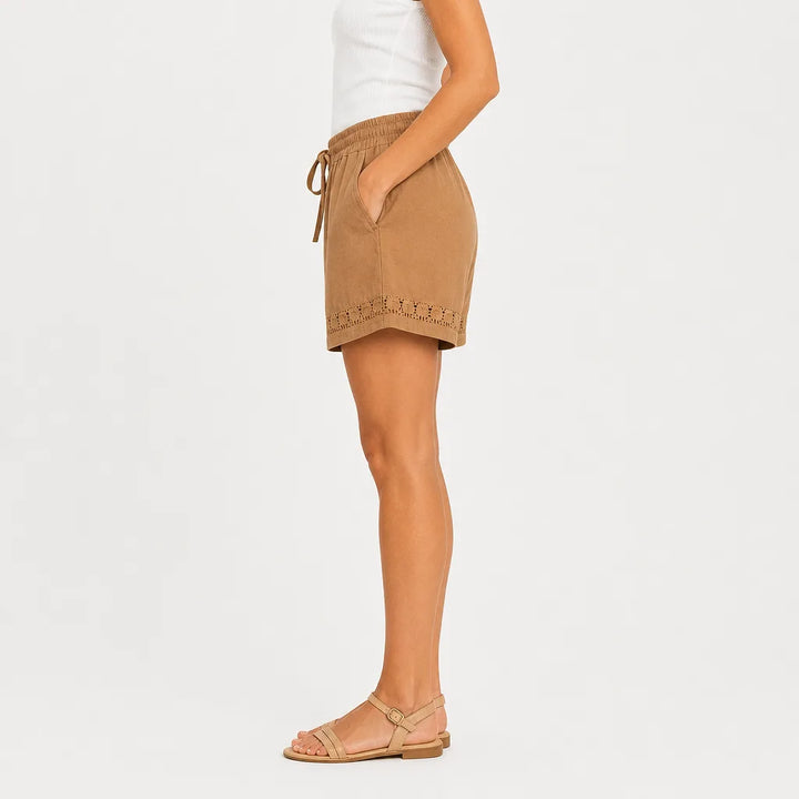 Women's Yellow Anneliese Lace Trim Shorts