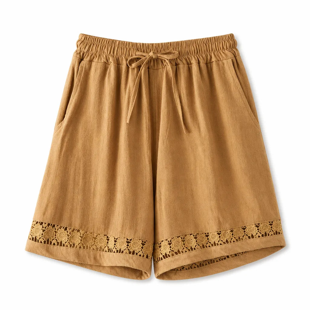 Women's Yellow Anneliese Lace Trim Shorts