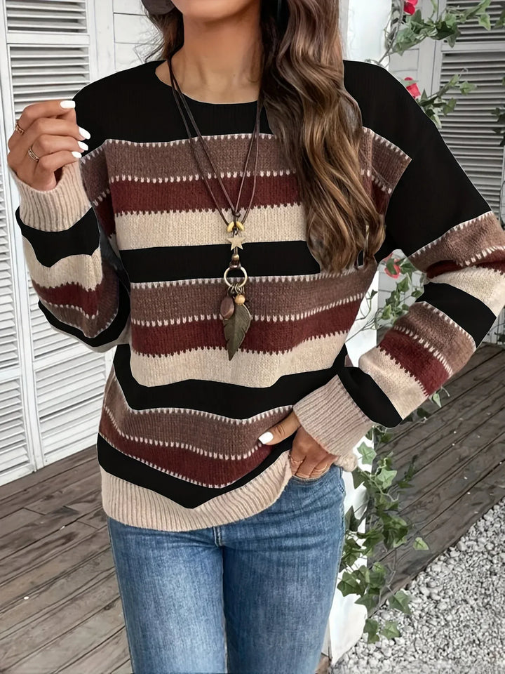 Women's Cozy Striped Round-Neck Sweater black5.webp