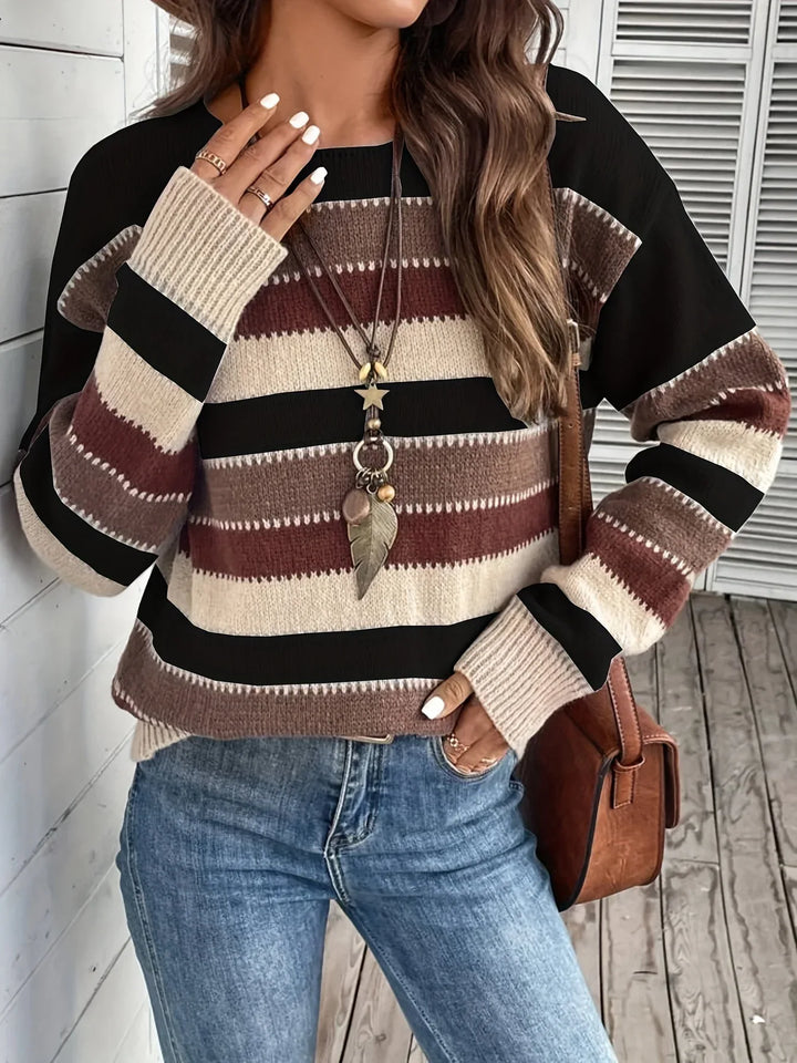 Women's Cozy Striped Round-Neck Sweater black4.webp