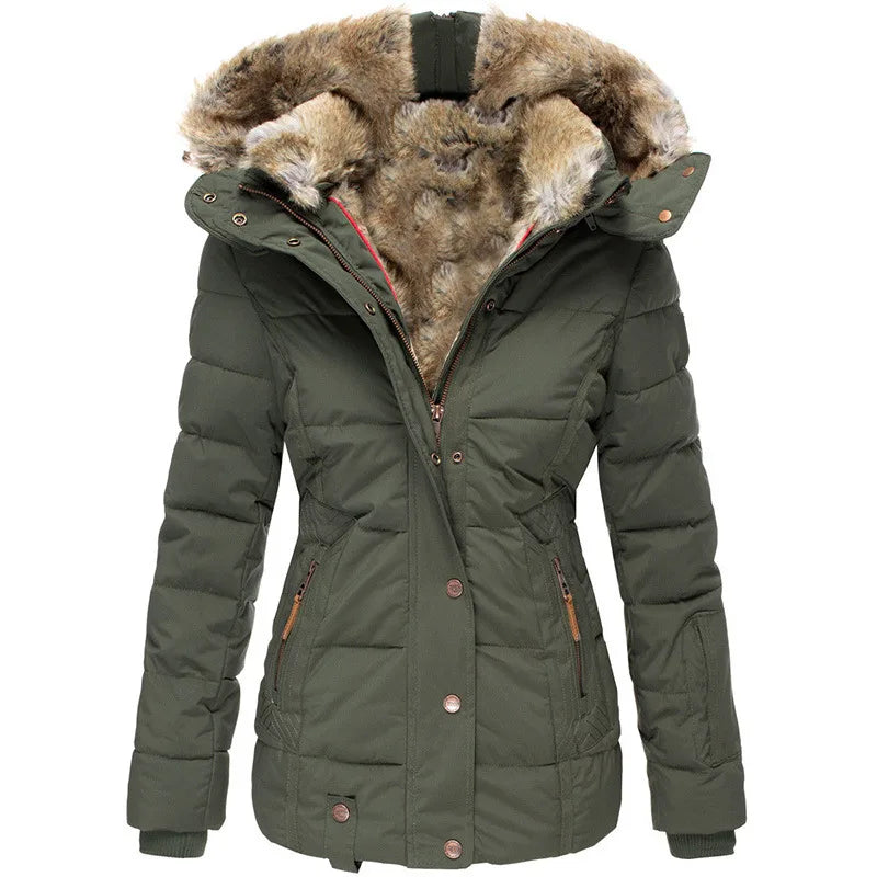 Anoushka | Women's Hooded Winter Coat - Color:Army Green;Size:XS
