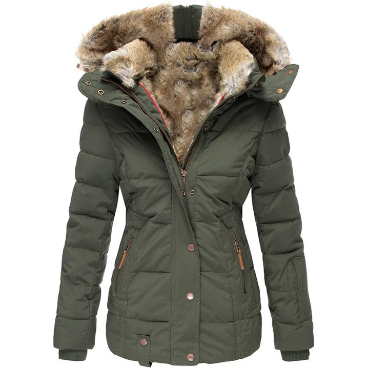 Anoushka | Women's Hooded Winter Coat - Color:Army Green;Size:XS
