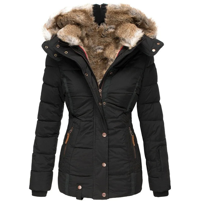 Anoushka | Women's Hooded Winter Coat - Color:Black;Size:XS