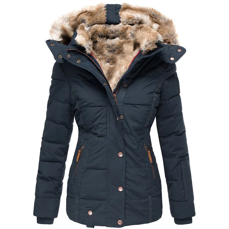 Anoushka | Women's Hooded Winter Coat - Color:Blue;Size:XS
