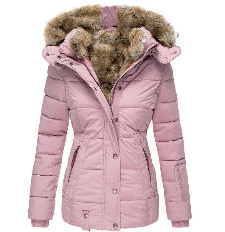 Anoushka | Women's Hooded Winter Coat - Color:Pink;Size:XS