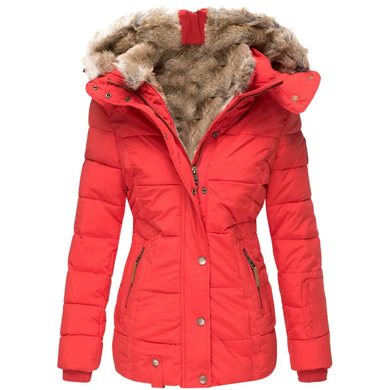Anoushka | Women's Hooded Winter Coat - Color:Red;Size:XS
