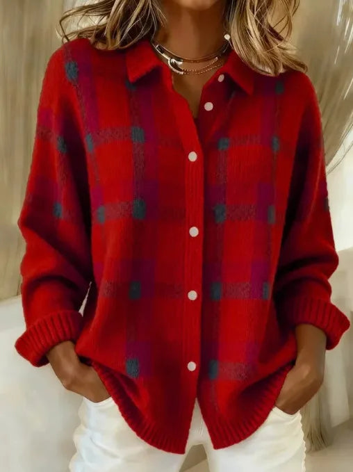 Antonia | Women's Cozy Soft Knit Cardigan - Size:XS;Color:Red